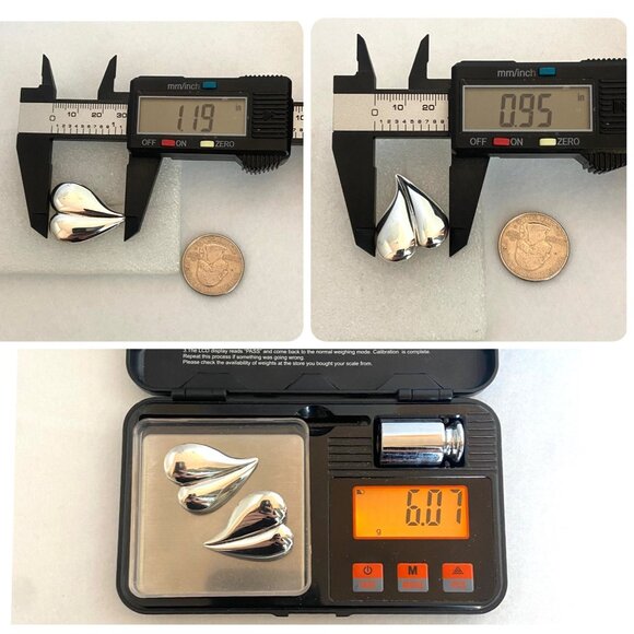 Sterling Silver 925 1.19" Asymmetrical Curved Puffy Heart Stud Earrings - Picture 10 of 16